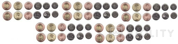 Czech Republic Чехия - 5 шт х набор 6 монет 1 2 5 10 20 50 Korun 2019 - 2020, фото №2