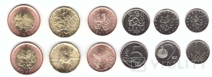 Czech Republic Чехия - 5 шт х набор 6 монет 1 2 5 10 20 50 Korun 2019 - 2020, фото №3