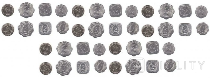 Eastern Caribbean St Карибские Ос-ва Карибы-5 шт х 4 монеты 1 2 5 10 Cents 1987 - 2000, фото №2