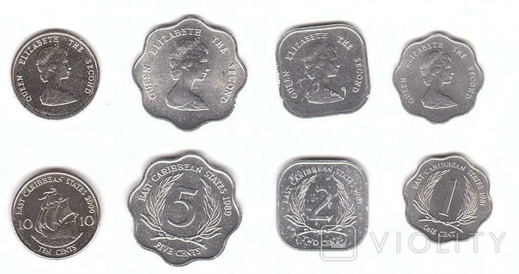 Eastern Caribbean St Карибские Ос-ва Карибы-5 шт х 4 монеты 1 2 5 10 Cents 1987 - 2000, фото №3