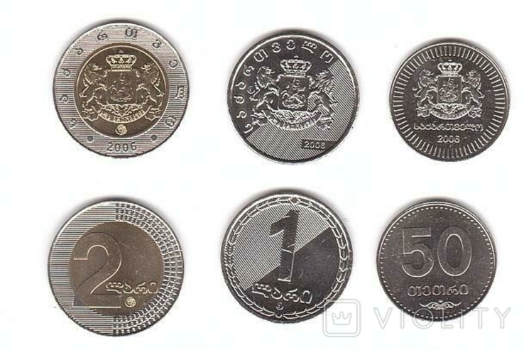 Georgia Грузия - 5 шт х набор 3 монеты 50 Tetri 1 2 Lari 2006, фото №3