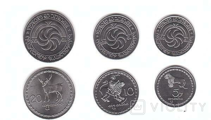 Georgia Грузия - 5 шт х набор 3 монеты 5 10 20 Tetri 1993, фото №3