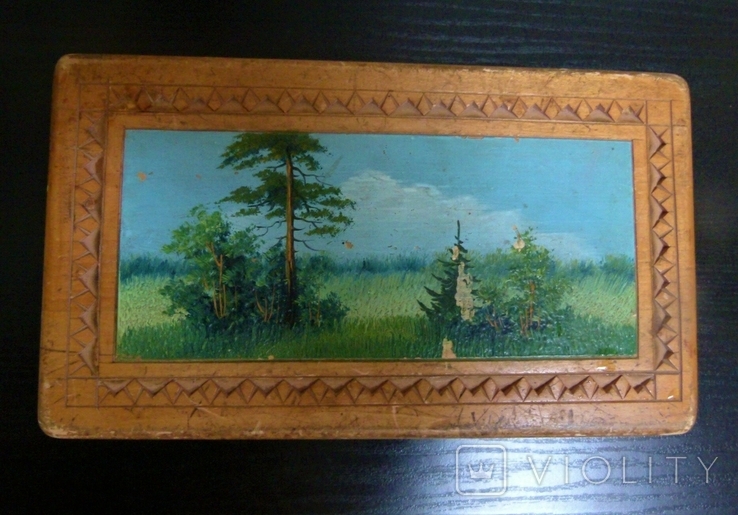 Шкатулка деревянная ручная работа с пейзажем (масло) 50-е годы Артель, фото №2
