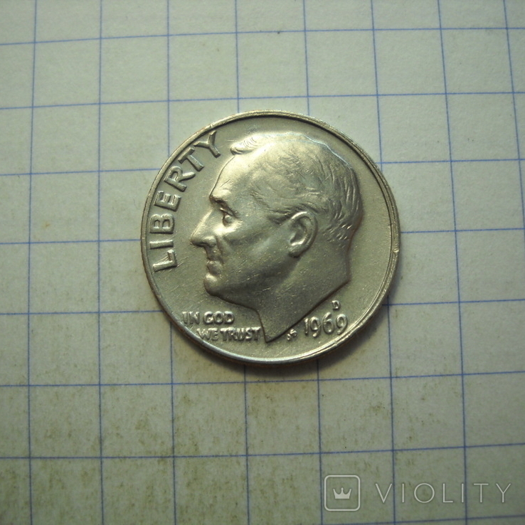США, 10 центов 1969 г.(D), фото №2