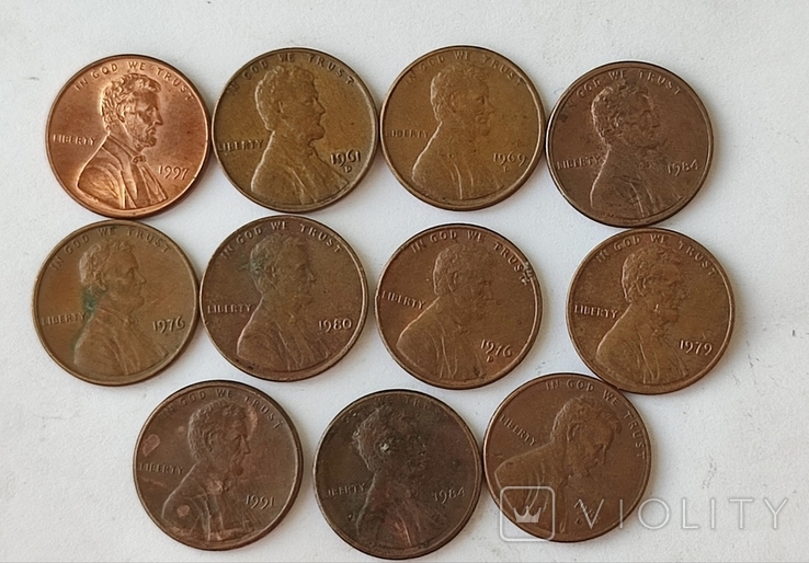 1 цент США - 1961-1991 (11 монет), фото №2