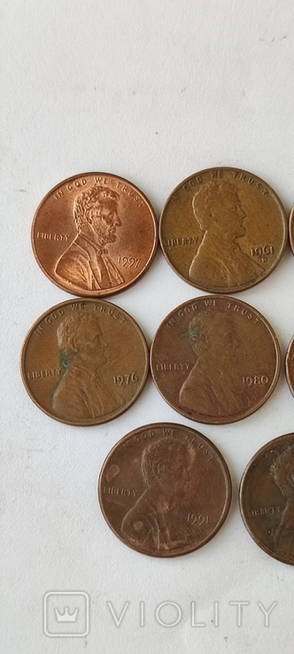 1 цент США - 1961-1991 (11 монет), фото №3