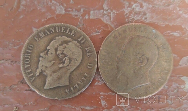 Італія 10 чентезимо 1862 2 монеты, фото №2