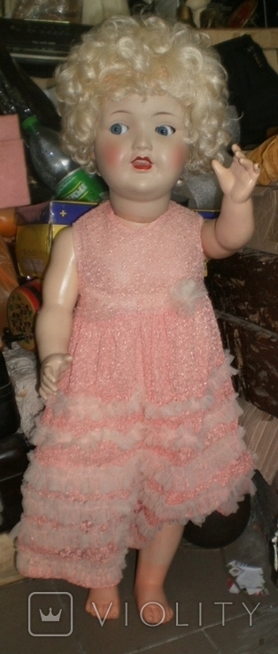 Большая старинная кукла папье-маше с зубками (на резинках. с подвижными глазами). СССР, фото №10