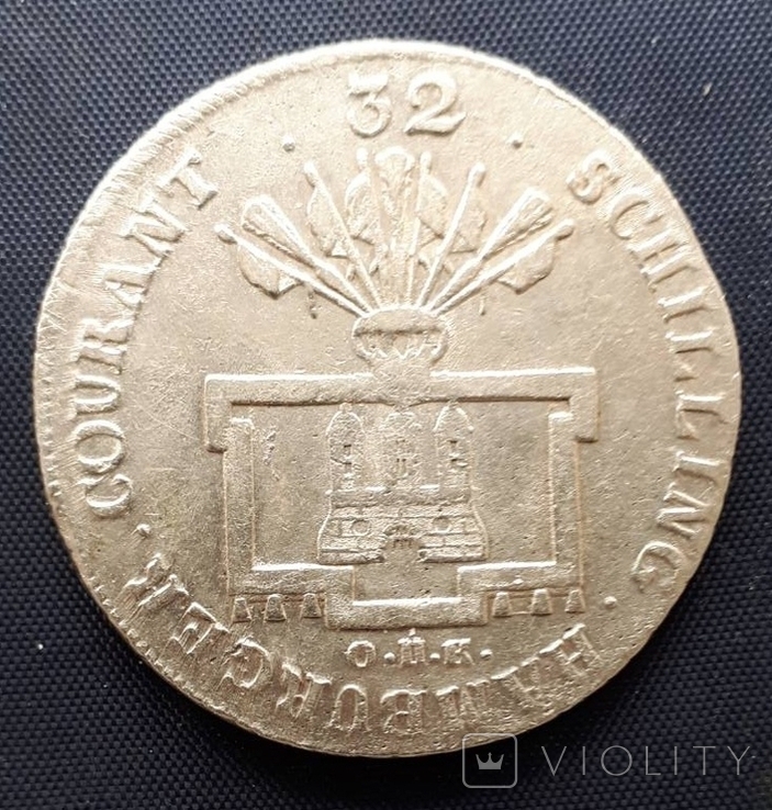 32 шиллинга Гамбург Германия Фридрих Август 1766г. серебро, фото №2