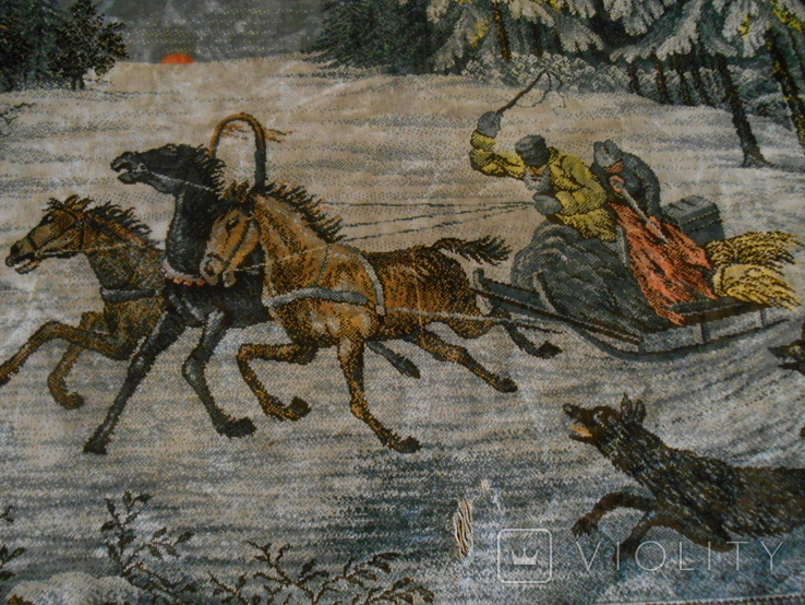 Ковёр гобелен "Тройка лошадей и волки", размер 2.401.30, фото №2