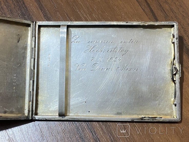 Портсигар серебро Германия 155 грамм гравировка 1924 годом, фото №5