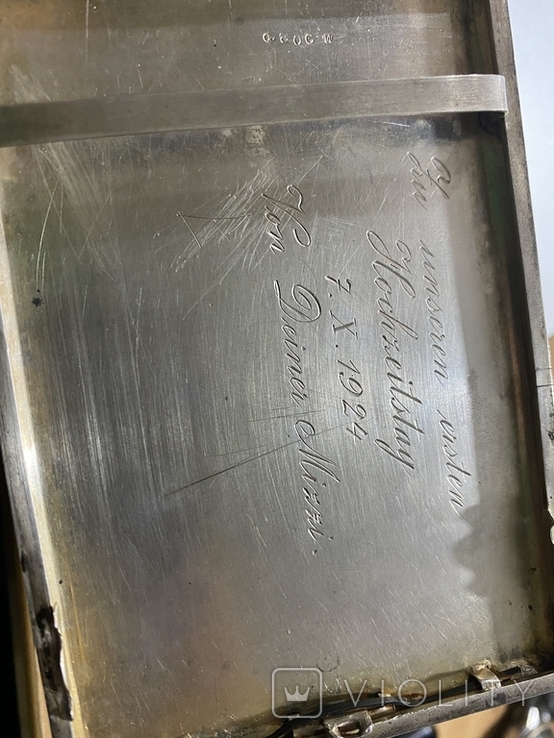 Портсигар серебро Германия 155 грамм гравировка 1924 годом, фото №13