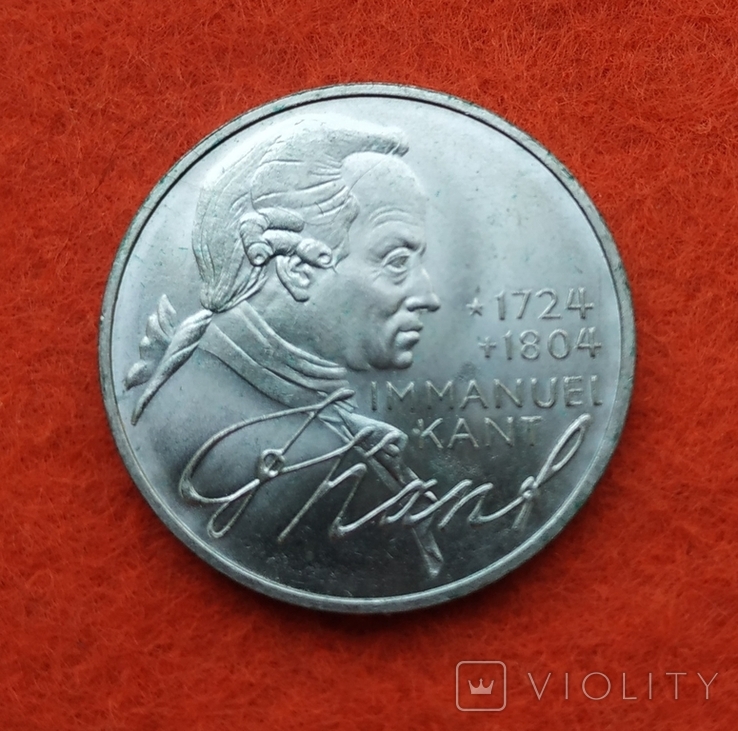 Германия ФРГ 5 марок 1974 серебро Иммануил Кант, фото №2