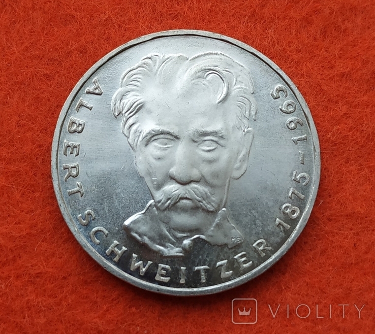 Германия ФРГ 5 марок 1975 серебро Альберт Швейцер