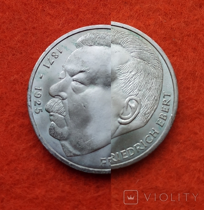 Германия ФРГ 5 марок 1975 серебро Фридрих Эберт