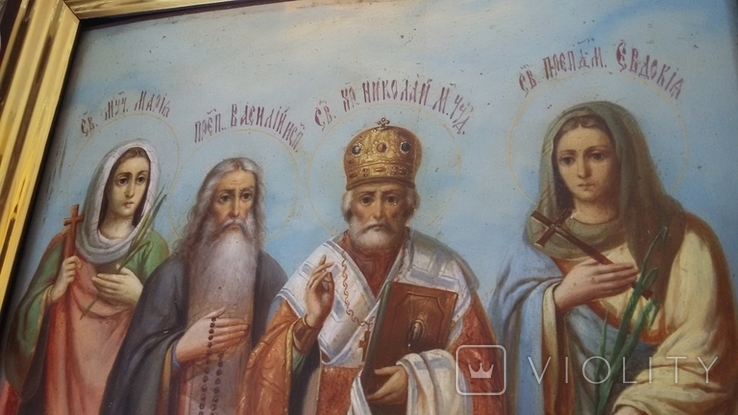 Икона большая св Мария св Василий св Николай св Евдокия, фото №7
