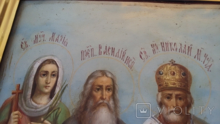 Икона большая св Мария св Василий св Николай св Евдокия, фото №8
