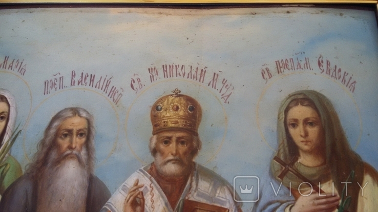 Икона большая св Мария св Василий св Николай св Евдокия, фото №9