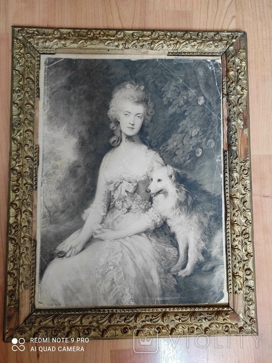 Рама литографиф девушка, собака 33х41 см до 1917 г, фото №2