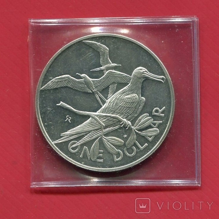 Виргинские о-ва 1 доллар 1973 серебро Птица, photo number 2