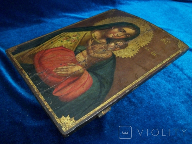 21Т25 Икона Дева Мария, Иисус Христос. Дерево, письмо. Размер 24*32*1,5 см, фото №7