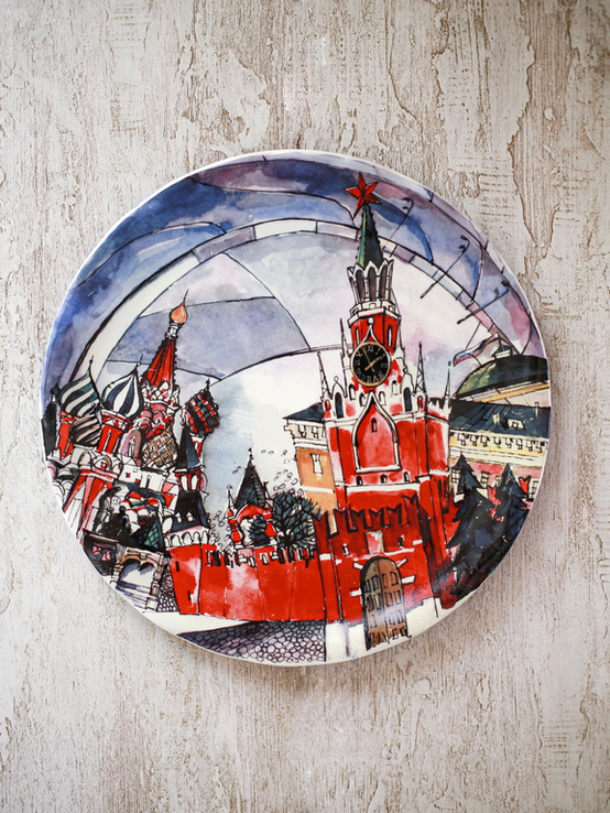 Тарелка ручная роспись "Московия Dream. Спасская башня, фото №2