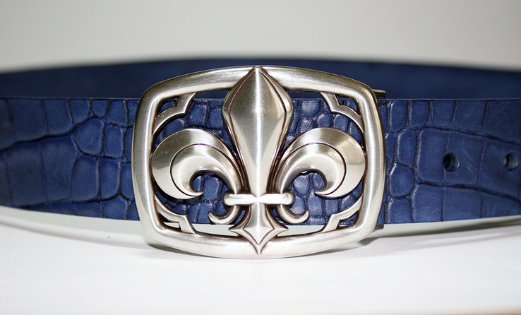 Ремень мужской синий "Королевская лилия" премиум качество - Италия, фото №2