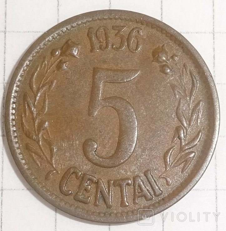 Литва, 5 центай, 1936г., photo number 2