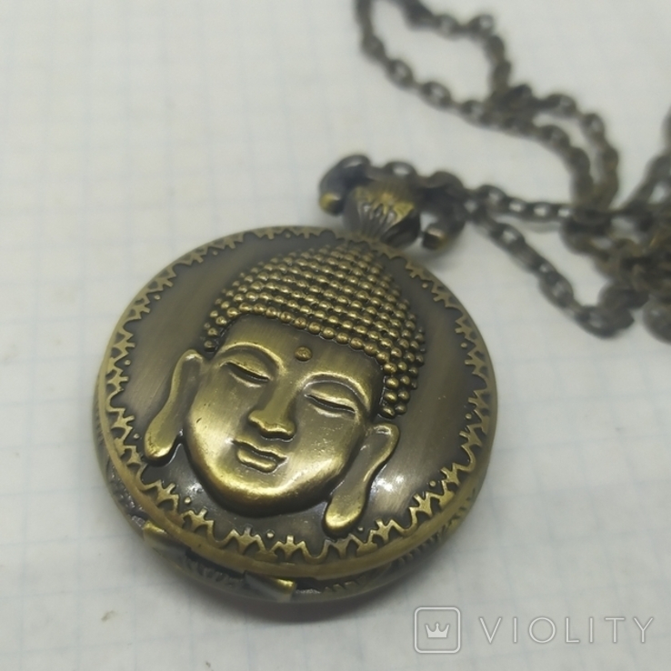 Кварцовий годинник - медальйон на ланцюжок Будди, фото №6