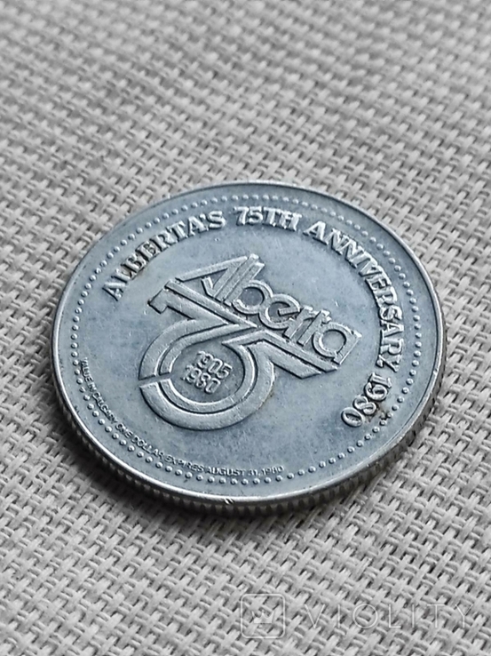 Монета 1 торговый доллар Жетон Токен Медаль 1980 год. Седло. Лошадь Ковбой Канада, фото №2
