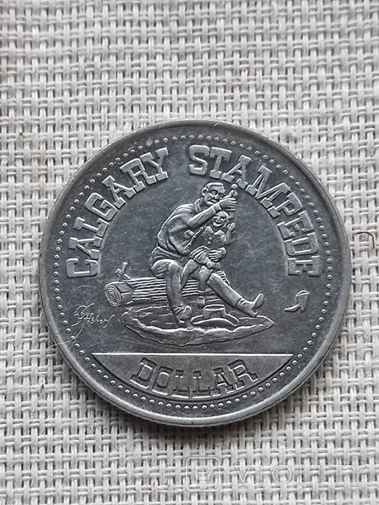 Монета 1 торговый доллар Жетон Токен Медаль 1980 год. Седло. Лошадь Ковбой Канада, фото №4