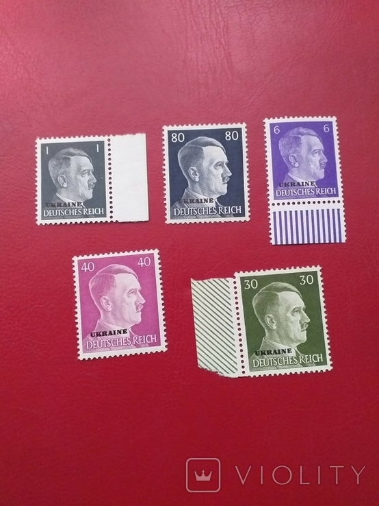 Окупація України, набір марок з портретом Гітлера і надпечаткою UKRAINE