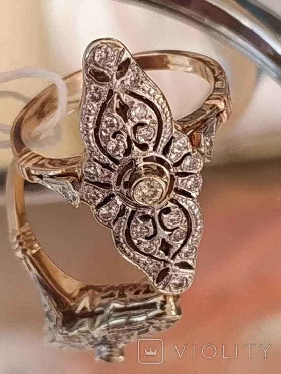 Золотой маркиз кольцо с бриллиантами 585 пробы, фото №3