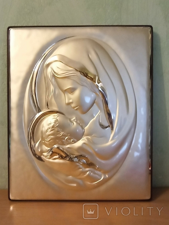 Икона Божией матери с младенцем. Серебро 925 проба. Италия. 40 на 33., фото №3