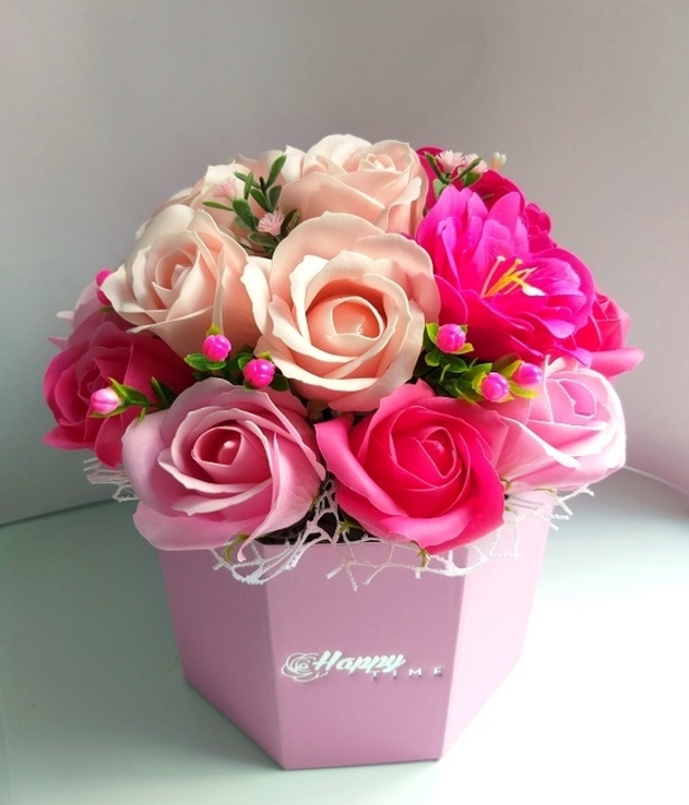 Мыльные цветы, букет из мыльных роз, композиция цветы из мыла 'Розы и камелии', photo number 3