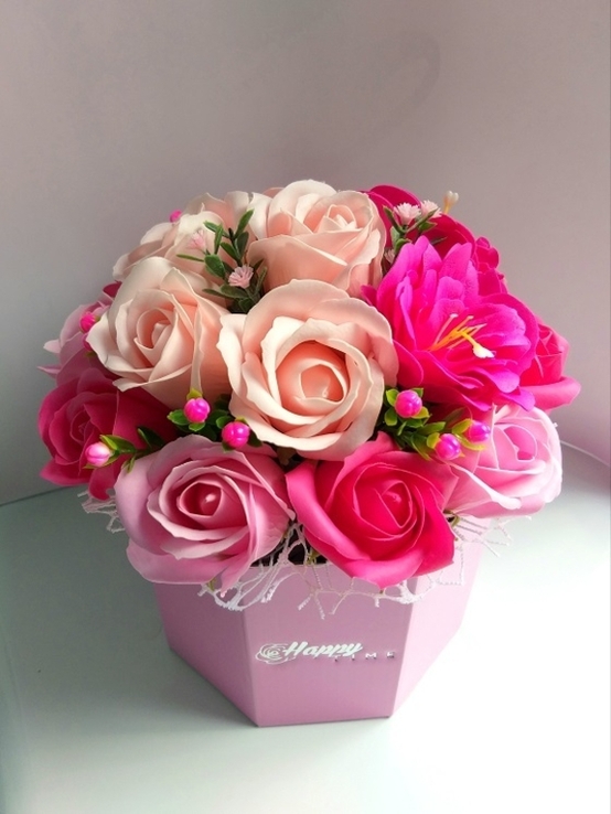 Мыльные цветы, букет из мыльных роз, композиция цветы из мыла 'Розы и камелии', photo number 4