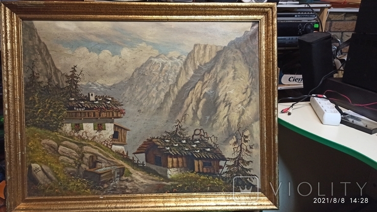 Картина "Австрийские Альпы", масло, 79х59 см, XIX в, Schottner, Германия., фото №3