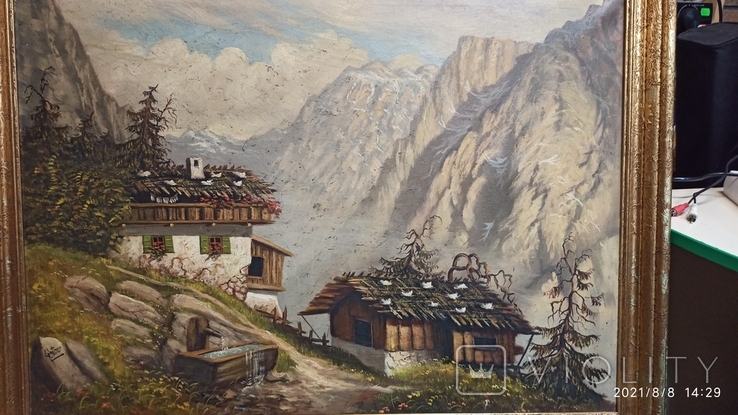 Картина "Австрийские Альпы", масло, 79х59 см, XIX в, Schottner, Германия., фото №4