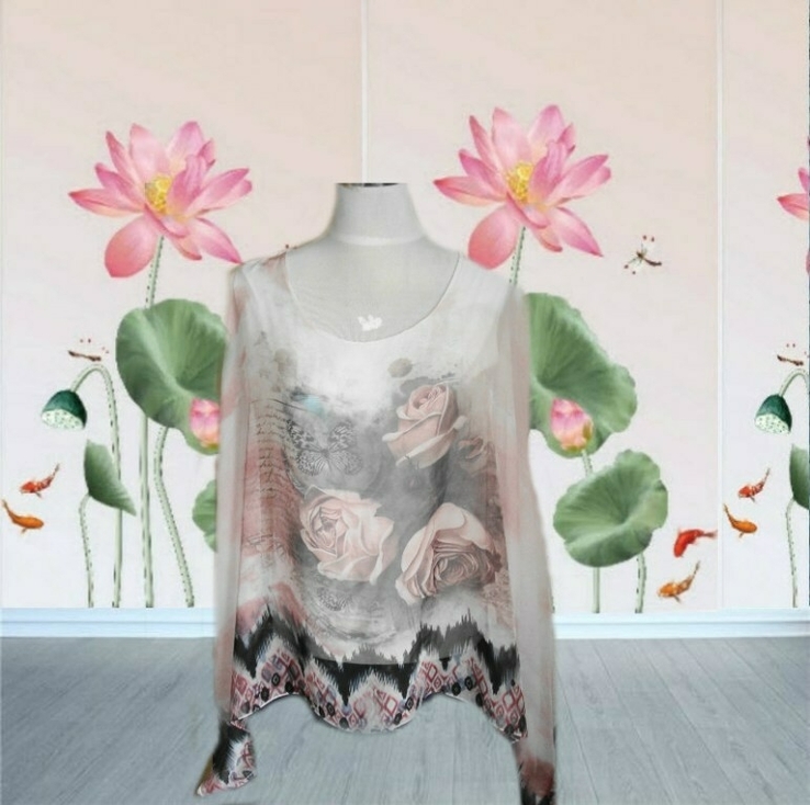 Итальянская Красивая шифоновая двойная блузка /майка в градиент 48, фото №3