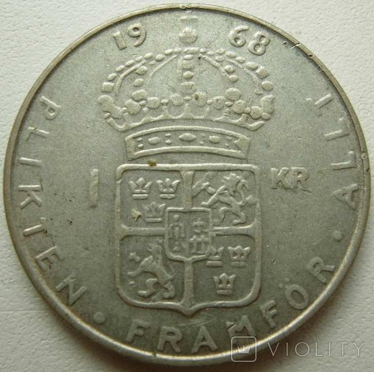 Швеция 1 крона 1968 серебро, фото №2