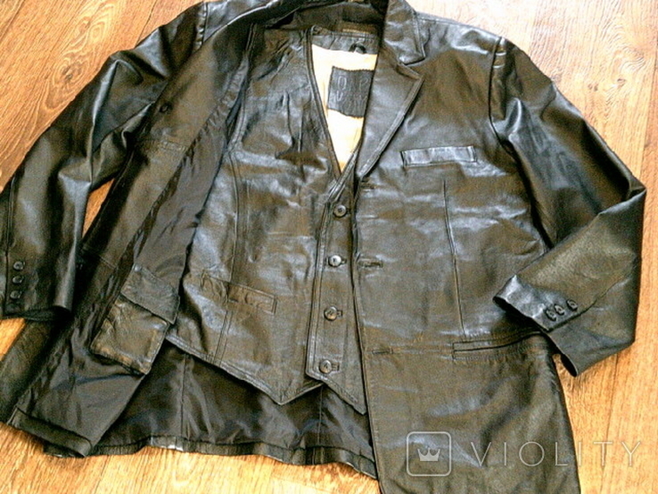 Кожаный пиджак - куртка + жилетка разм.50
