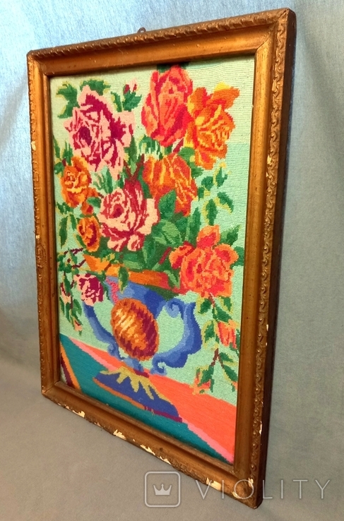 Tapestry Antique Painting Under Glass Frame Wood, photo number 4