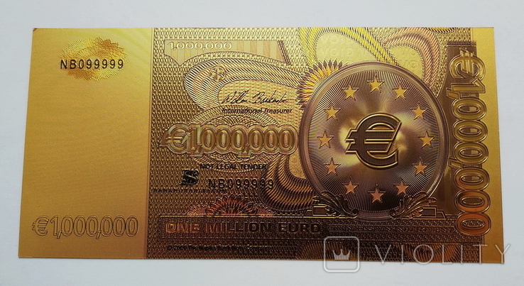 Золотая банкнота 1 миллион Евро. Сувенирная, фото №3