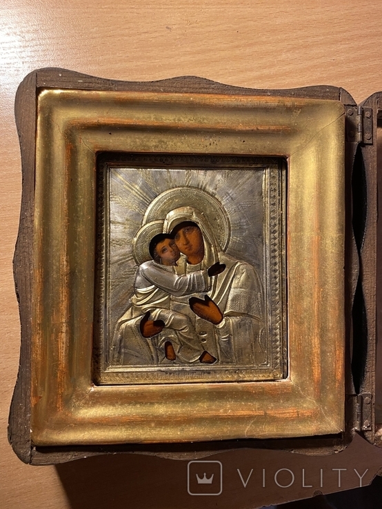 Икона Владимирская в серебряном окладе 84, в киоте., фото №11