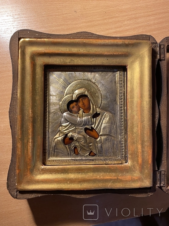 Икона Владимирская в серебряном окладе 84, в киоте., фото №13