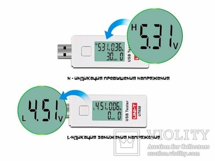 USB тестер тока и напряжения UNI-T UT658 для проверки зарядок/кабелей/Power Bank, photo number 2