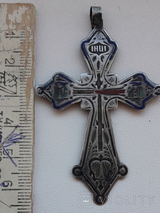 Нательный крест в эмалях, серебро 84., фото №2