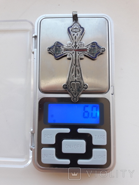Нательный крест в эмалях, серебро 84., фото №7