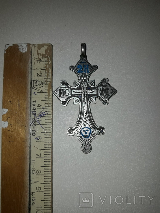 Нательный крест в эмалях, серебро 84. 2., фото №8
