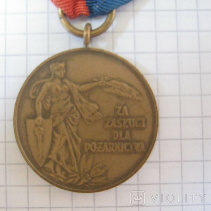 Желтая медаль Польша - ЗВ звытенжєц (за мужество) Охотничых Стражы Пожарнєй - социализм, фото №6